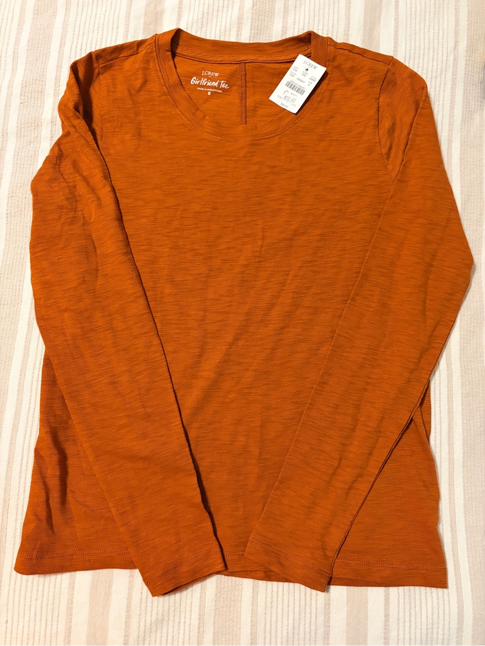 J.Crew Girlfriend Tee Rust Terracotta Long Sleeve T-Shirt NWT Size S